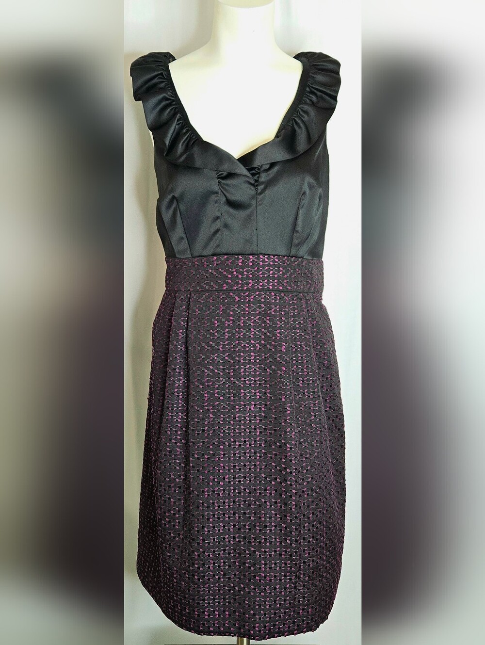 Just Taylor Black & Magenta Jacquard Fit & Flare Wedding Guest‎ Dress 12 NWOT